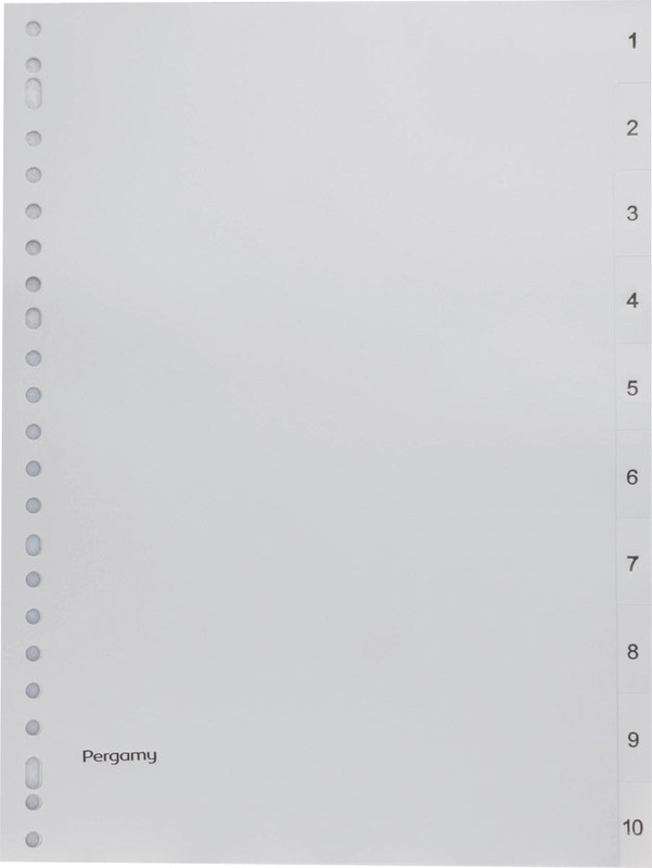 Tabbladen Pergamy PP A4 23-gaats 1-10 grijs