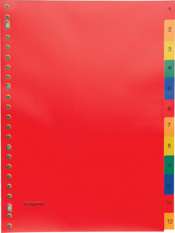 Tabbladen Pergamy PP A4 23-gaats 1-12 assorti