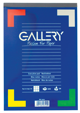 Schrijfblok Gallery geniet A4 geruit 100vel 70gr afscheurbaar