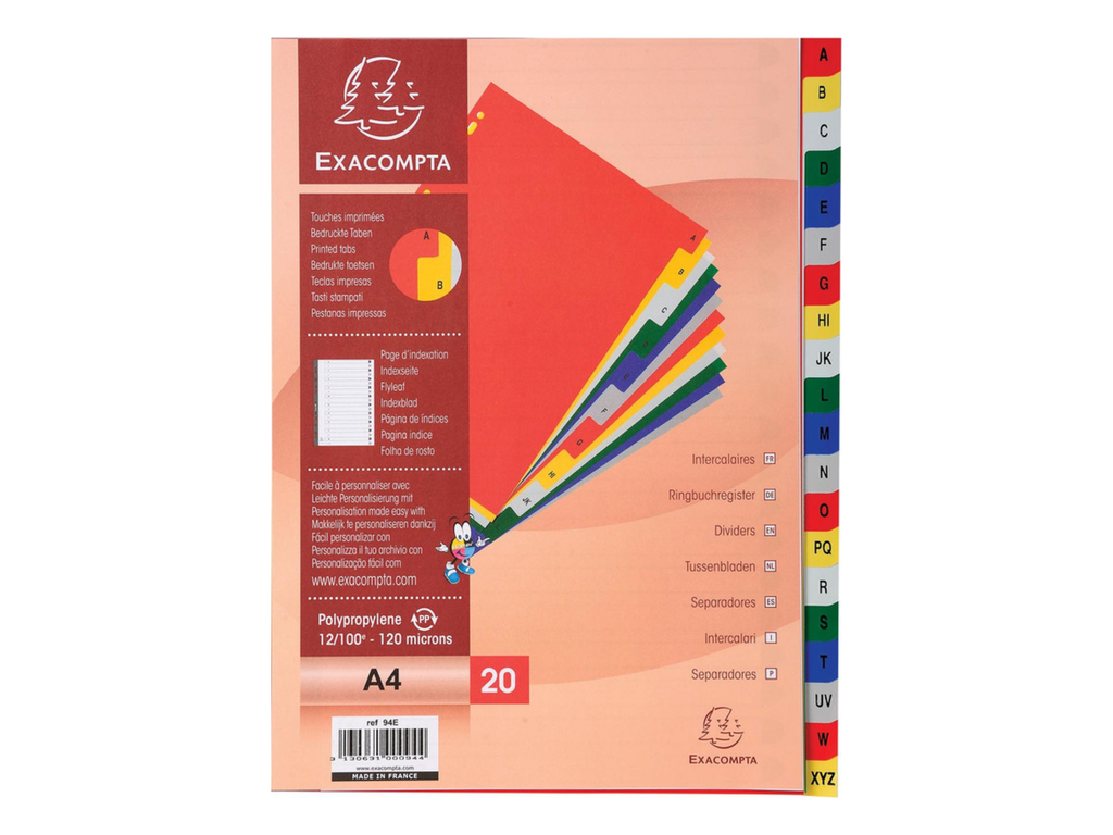 Tabbladen Exacompta PP A4 A-Z 11-gaats assorti
