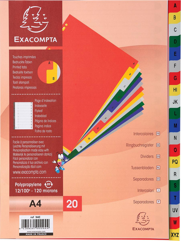 Tabbladen Exacompta PP A4 A-Z 11-gaats assorti