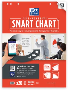 Papierblok voor flipchart Oxford Smart Chart zelfklevend 60x80cm 20vel blanco