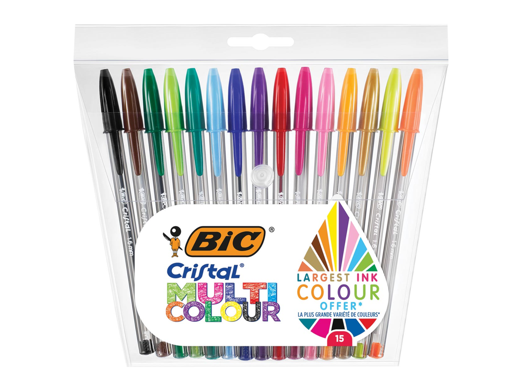 Balpen Bic Cristal Multicolour assorti (15)