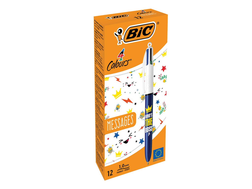 Balpen Bic 4 Colours Messages "Who's the boss?" (12)