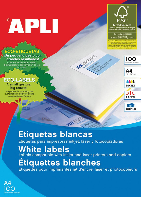 Etiketten Apli 105x37mm 16 etik/bl wit (100)(581274)