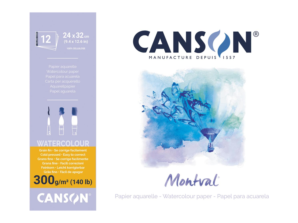 Aquarelpapierblok Canson Montval 24x32cm wit met fijne korrel 300g 12vel