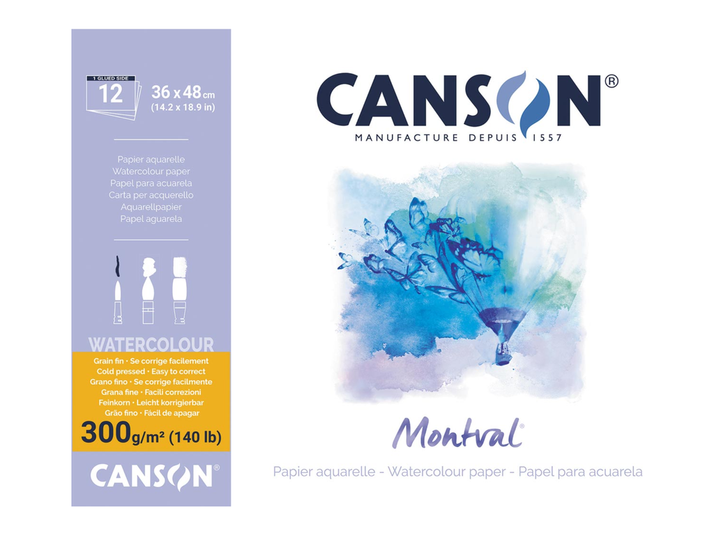 Aquarelpapierblok Canson Montval 36x48cm wit met fijne korrel 300g 12vel