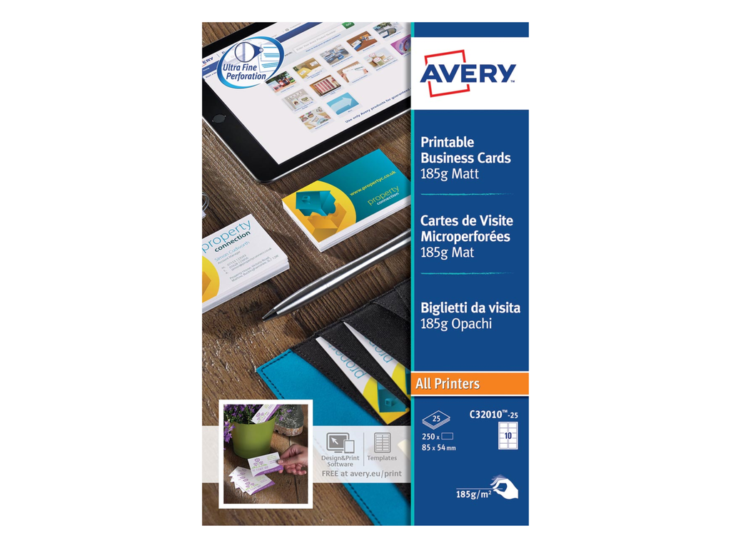 Visitekaart Avery 10 kaarten/bl 85x54mm 185g mat (25)
