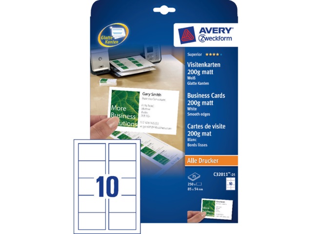 Visitekaart Avery 10 kaarten/bl 85x54mm 200g mat (25)