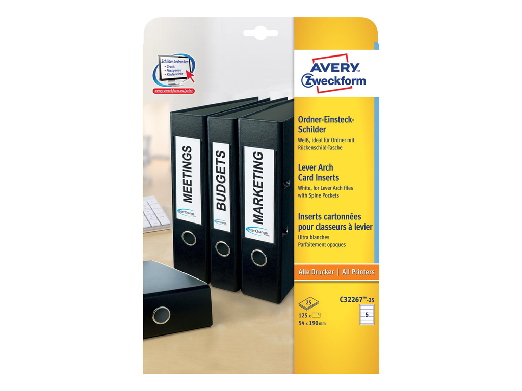 Rugetiket Avery brede rug 54x190mm niet-zelfklevend printbaar wit (125)