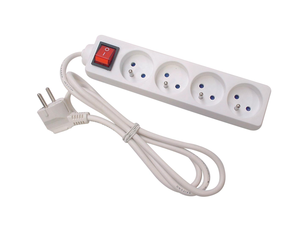 Contactdoos Perel met 4 stopcontacten + schakelaar wit BE