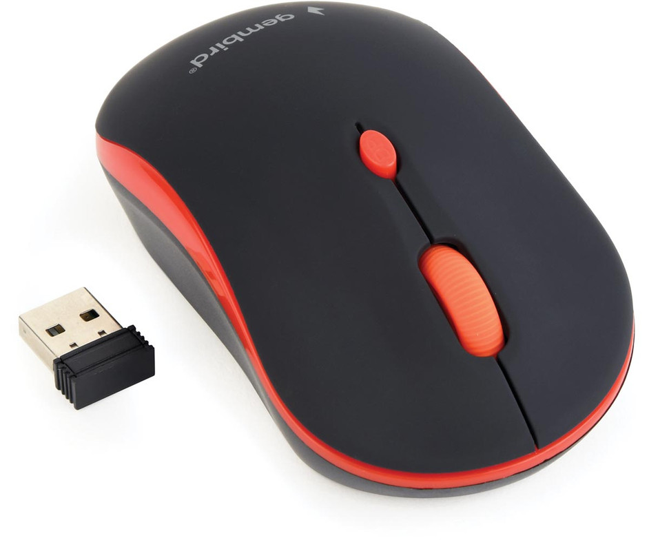 Muis draadloos Gembird optisch 4-knops met USB Nano ontvanger zwart/rood