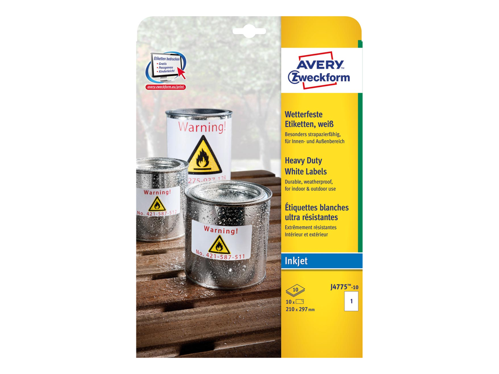 Etiketten Avery Heavy Duty 01 etik/bl 210x297mm wit (10)