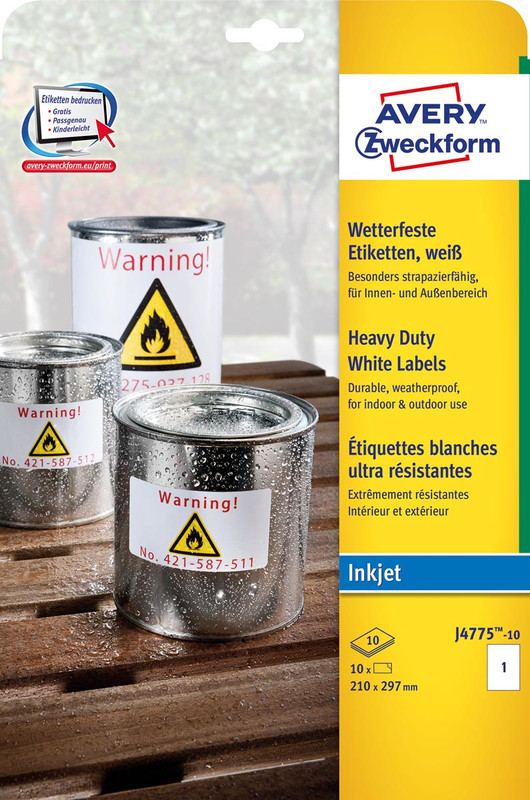 Etiketten Avery Heavy Duty 01 etik/bl 210x297mm wit (10)