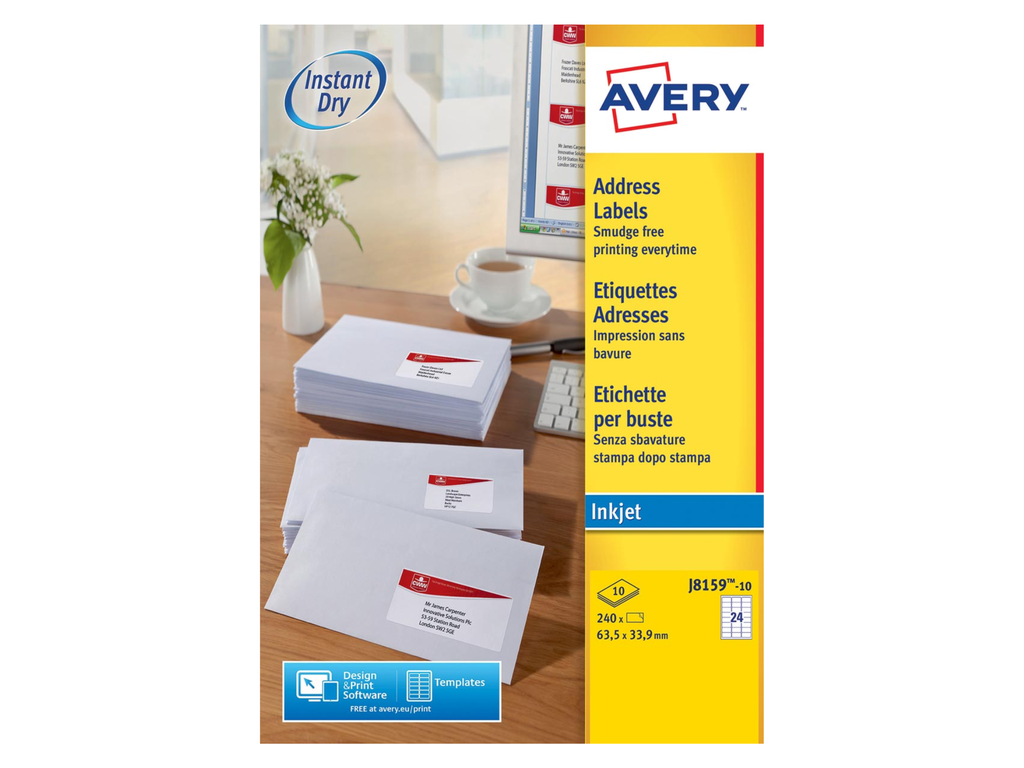 Etiketten Avery Address 24 etik/bl 63,5x33,9mm voor inkjet wit (10)