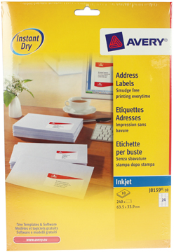 Etiketten Avery Address 24 etik/bl 63,5x33,9mm voor inkjet wit (10)