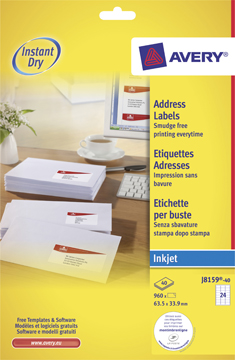 Etiketten Avery Address 24 etik/bl 63,5x33,9mm voor inkjet wit (40)
