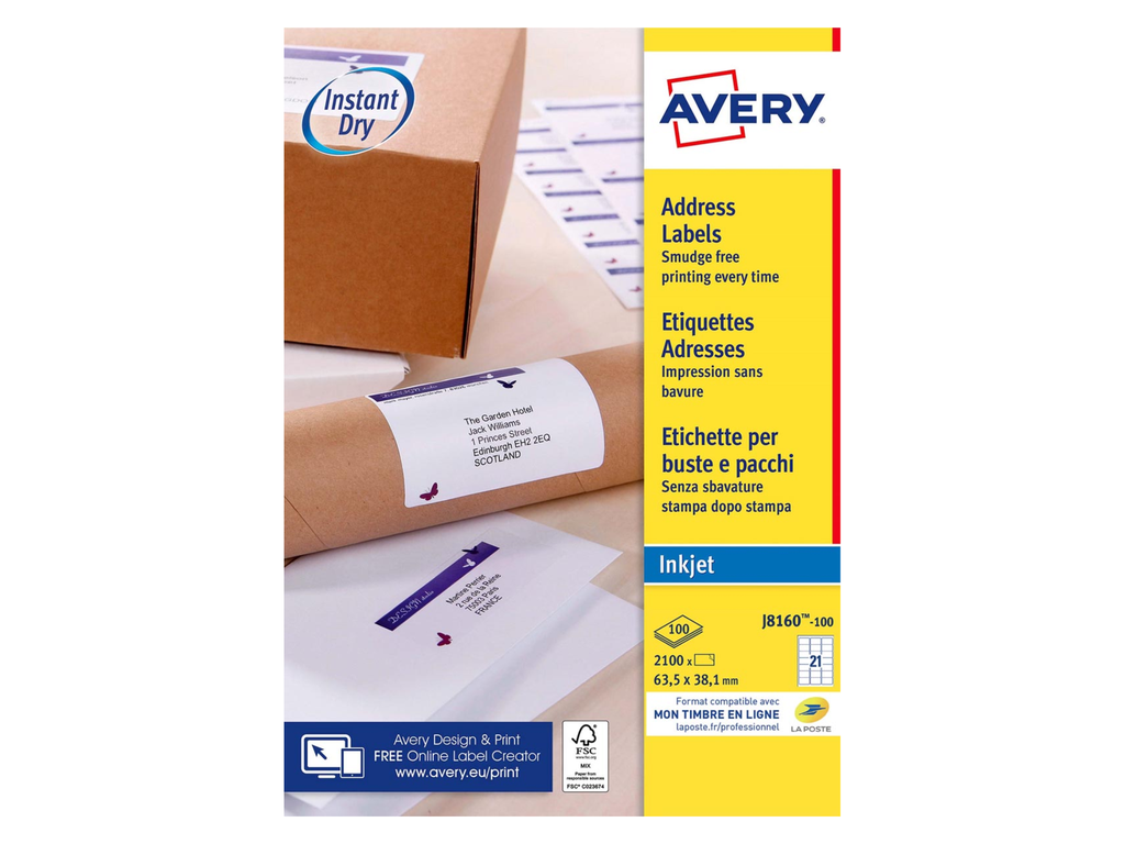 Etiketten Avery Address 21 etik/bl 63,5x38,1mm voor inkjet wit (100)