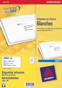 Etiketten Avery Address 21 etik/bl 63,5x38,1mm voor inkjet wit (40)