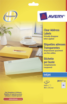 Etiketten Avery Address 65 etik/bl 38,1x21,2mm voor inkjet transparant (25)