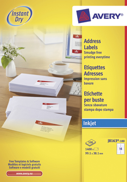 Etiket Avery Address 14 etik/bl 99,1x38,1mm voor inkjet wit (100)