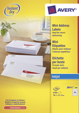 Etiketten Avery Address 65 etik/bl 38,1x21,2mm voor inkjet wit (100)