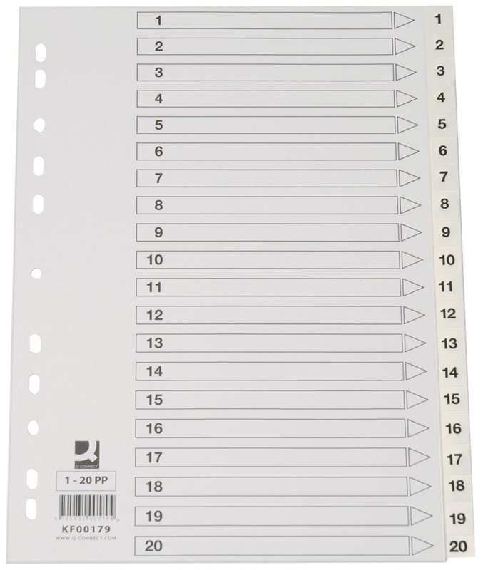 Tabbladen Q-Connect PP A4 11-gaats 1-20 wit