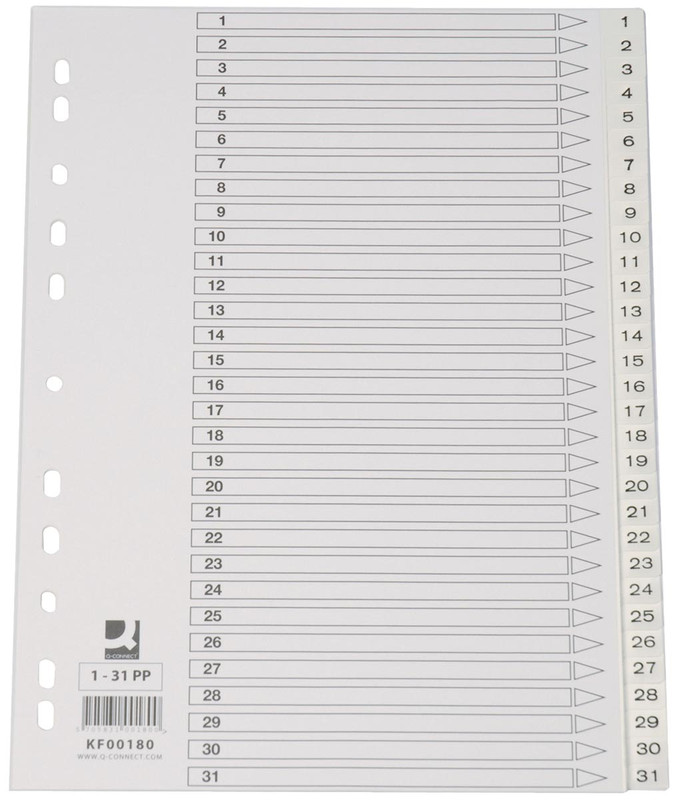 Tabbladen Q-Connect PP A4 11-gaats 1-31 wit (901629)