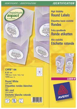 Etiketten Avery permanent klevend 12 etik/bl Ø60mm wit (100)
