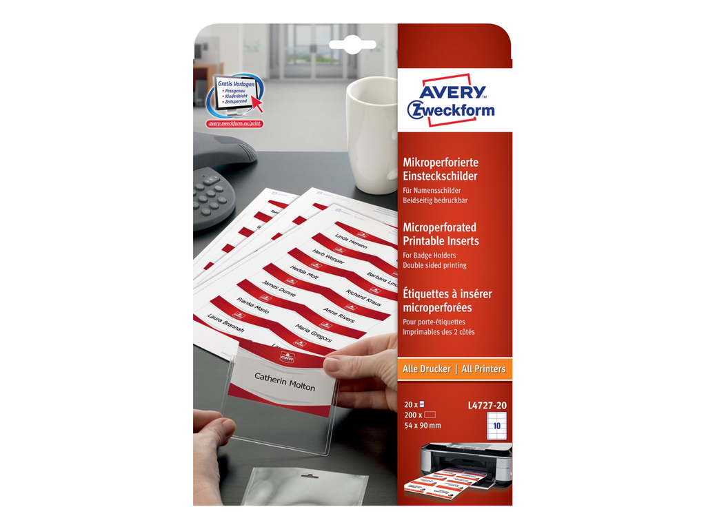 Insteekkaarten Avery voor badgehouders 10 kaarten/bl 54x90mm (20)