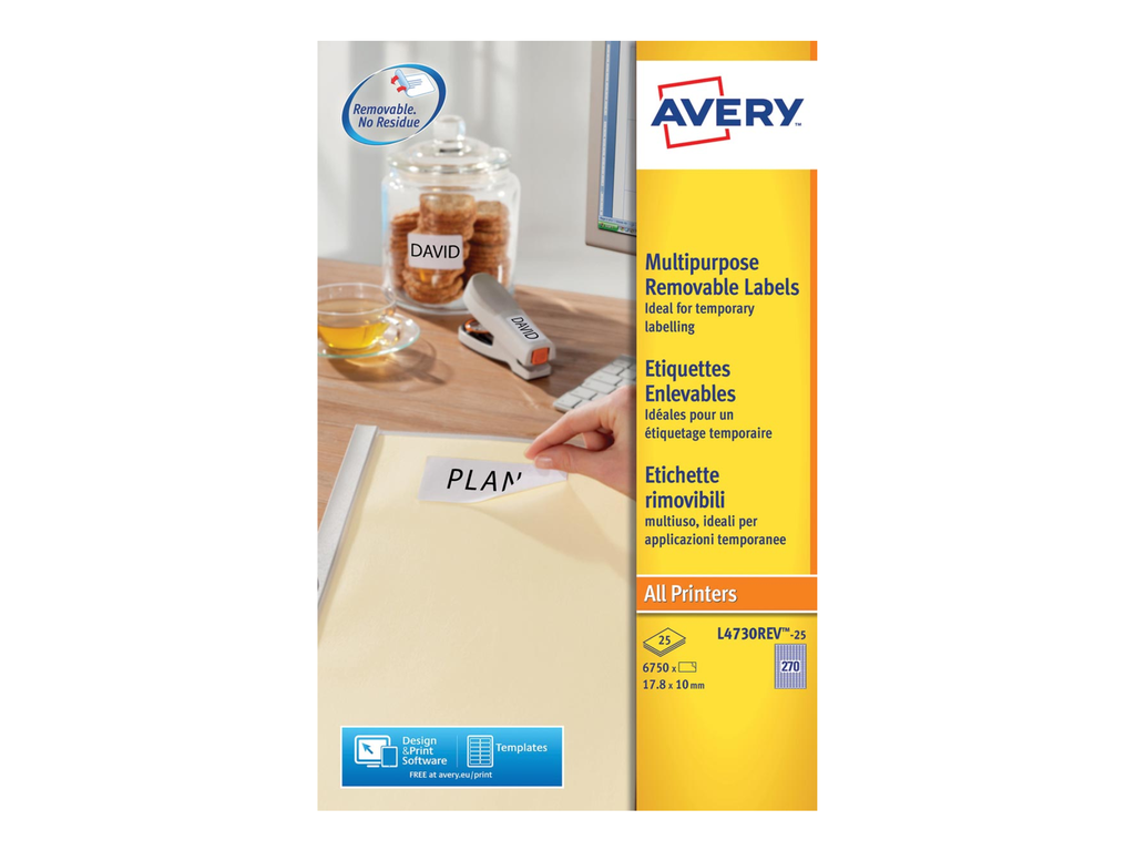 Etiketten Avery Removable 270 etik/bl 17,8x10mm wit (25)