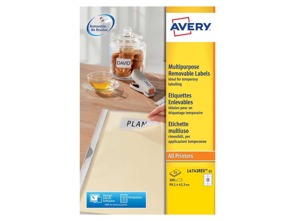 Etiketten Avery Removable 12 etik/bl 99,1x42,3mm wit (25)