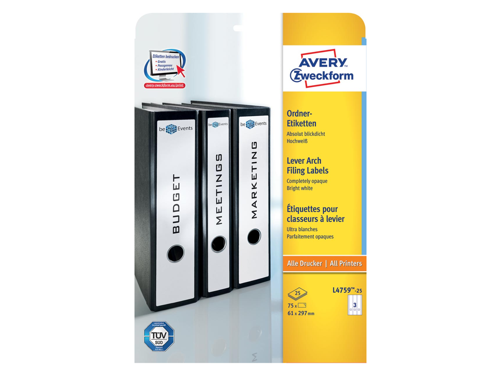 Rugetiket Avery 03 etik/bl 61x297mm wit (25)
