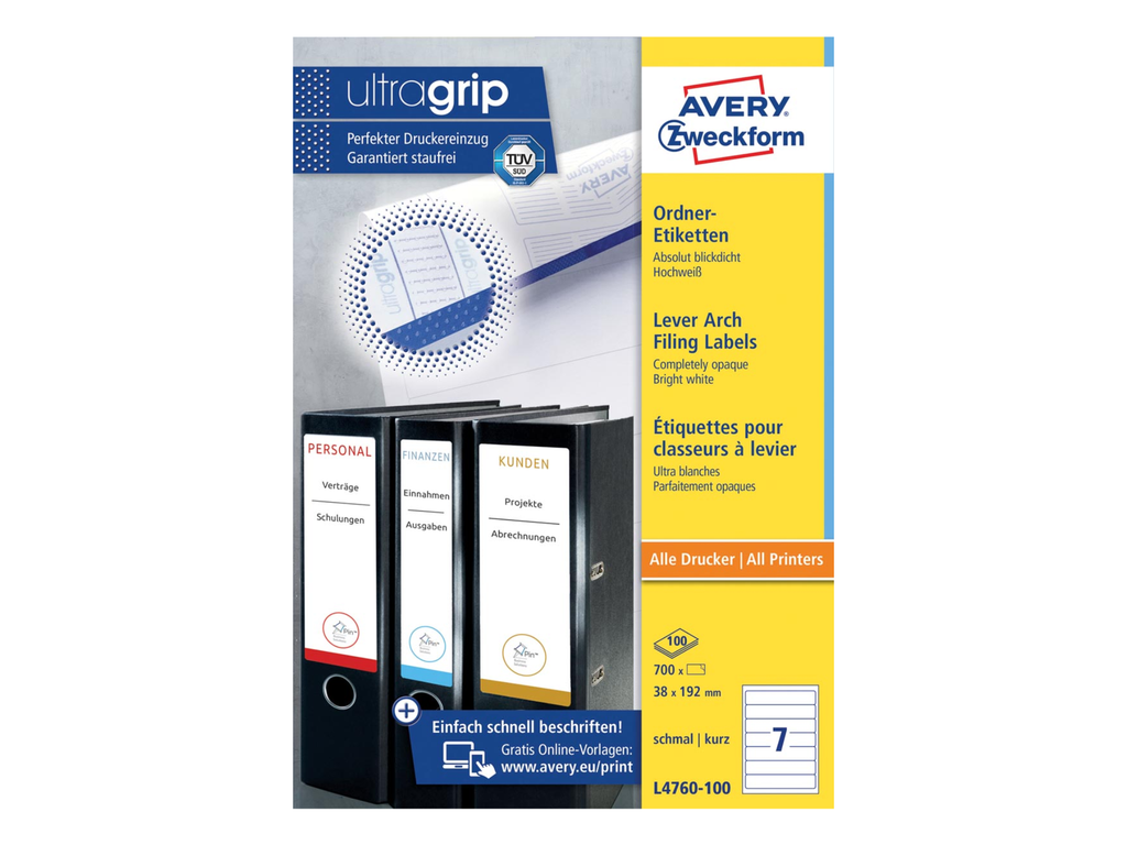 Rugetiket Avery 07 etik/bl 192x38mm wit (100)