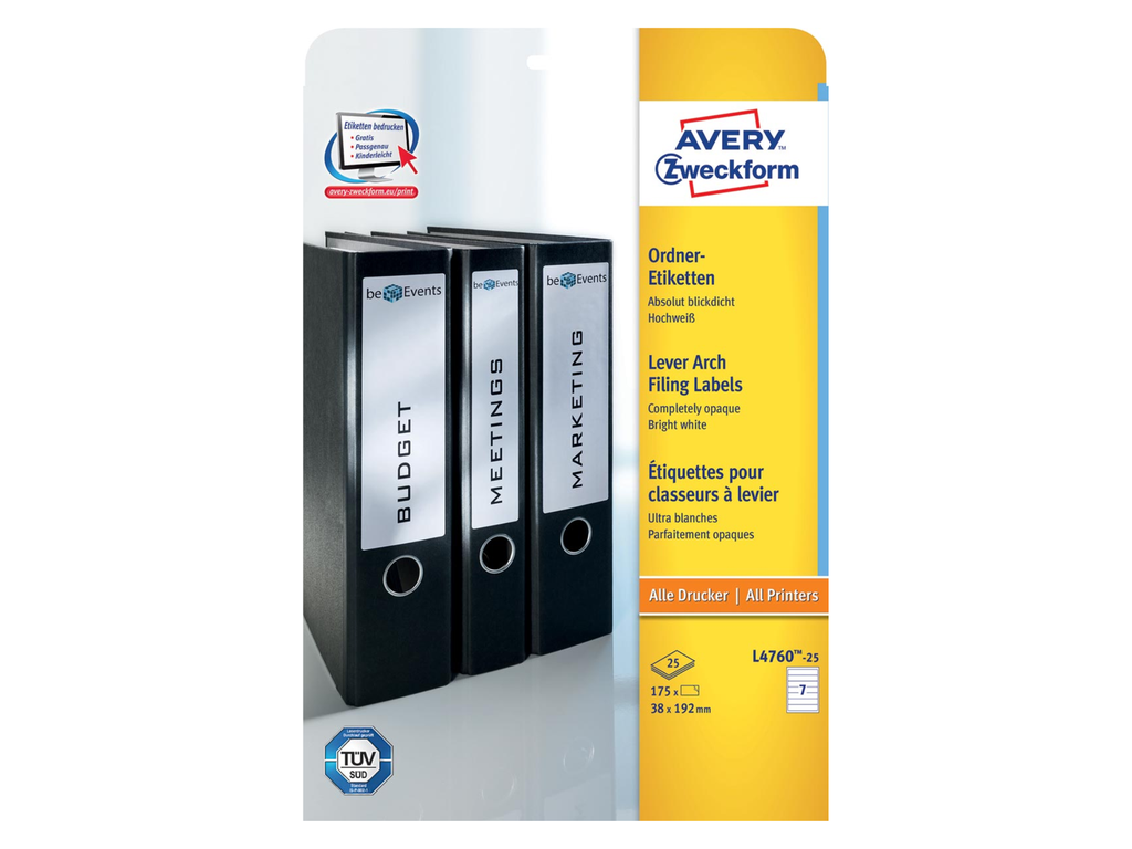 Rugetiket Avery 07 etik/bl 192x38mm wit (25)
