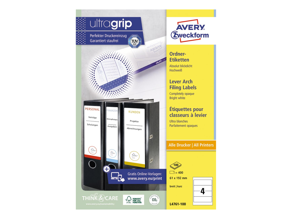 Rugetiket Avery 04 etik/bl 192x61mm wit (100)