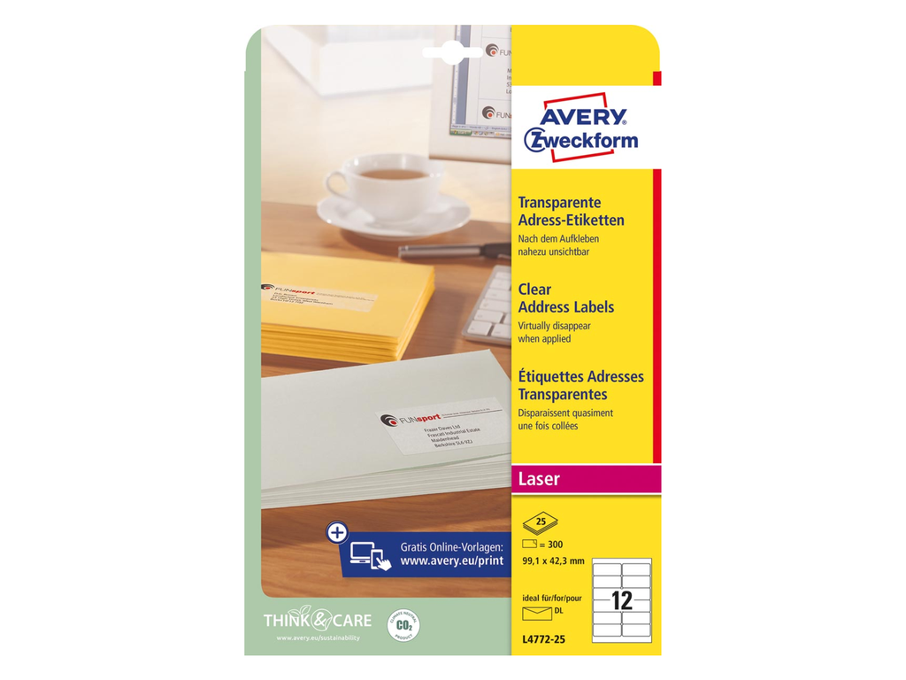 Etiketten Avery 12 etik/bl 99,1x42,3mm voor laser transparant (25)