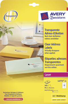 Etiketten Avery 12 etik/bl 99,1x42,3mm voor laser transparant (25)