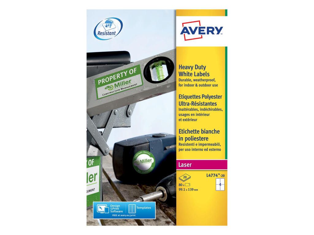 Etiketten Avery Heavy Duty 04 etik/bl 99,1x139mm voor laser wit (20)
