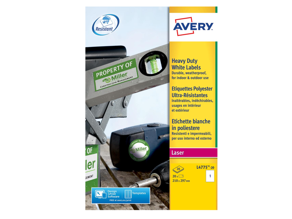 Etiketten Avery Heavy Duty 01 etik/bl 210x297mm voor laser wit (20)