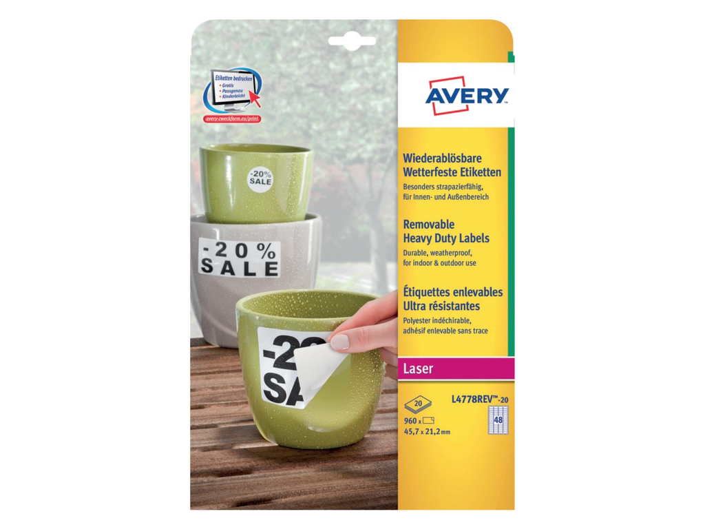 Etiketten Avery Removable Heavy Duty 48 etik/bl 45,7x21,2mm voor laser wit (20)
