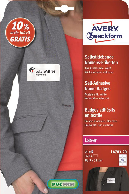 Etiketten Avery Textiel 16 etik/bl 88,9x31mm voor laser wit (20)