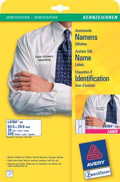 Etiketten Avery Textiel 27 etik/bl 63,5x29,6mm voor laser wit (20)