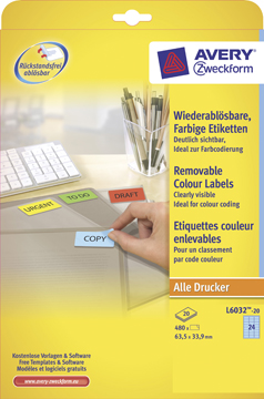 Etiketten Avery Removable 24 etik/bl 63,5x33,9mm blauw (20)