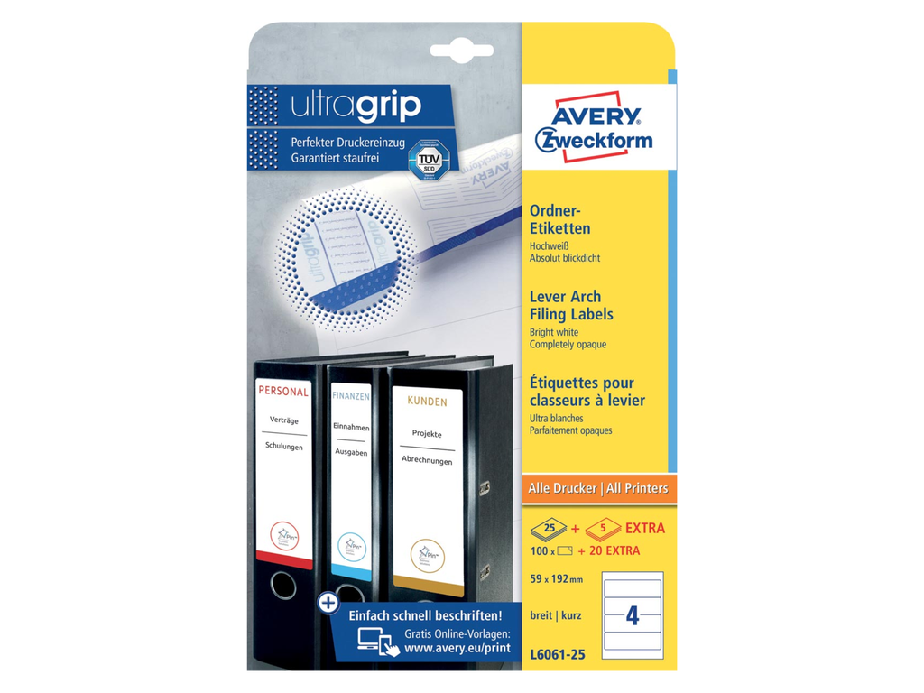 Rugetiket Avery 4 etik/bl 59x192mm wit (30)