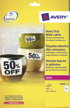 Etiketten Avery Heavy Duty 21 etik/bl 63,5x38,1mm voor laser wit (20)