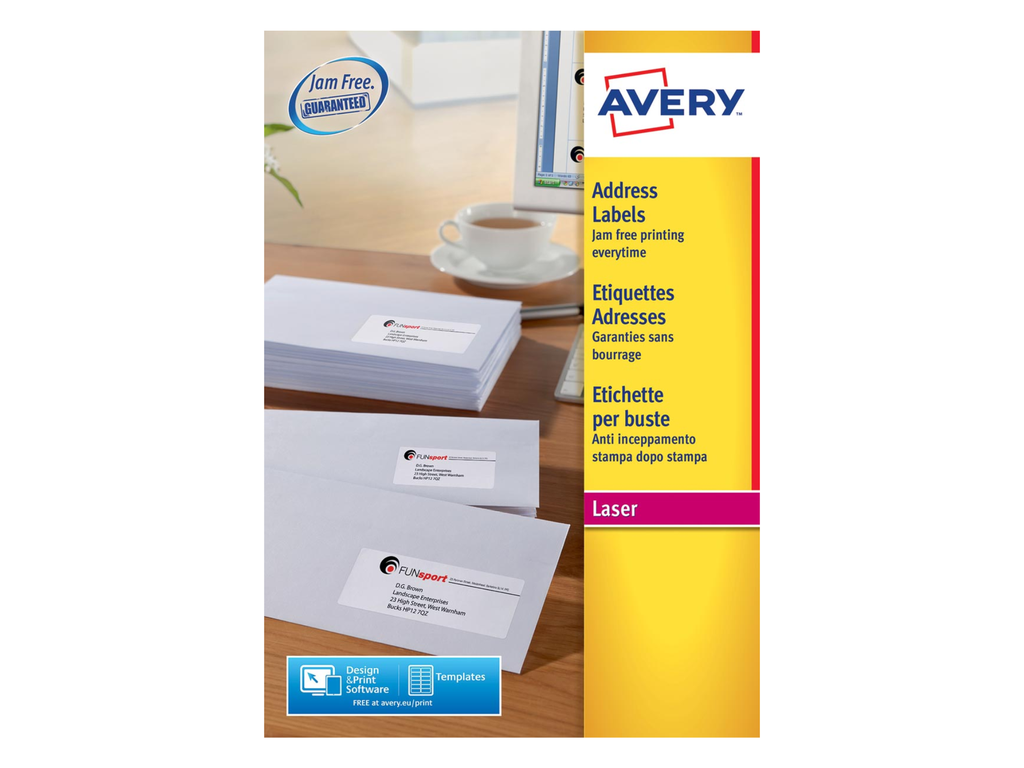 Etiketten Avery Address 24 etik/bl 63,5x33,9mm voor laser wit (40)