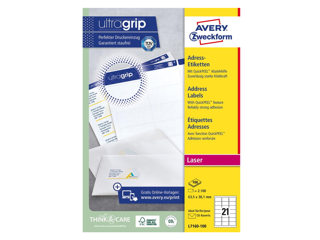 Etiketten Avery Address 21 etik/bl 63,5x38,1mm voor laser wit (100)