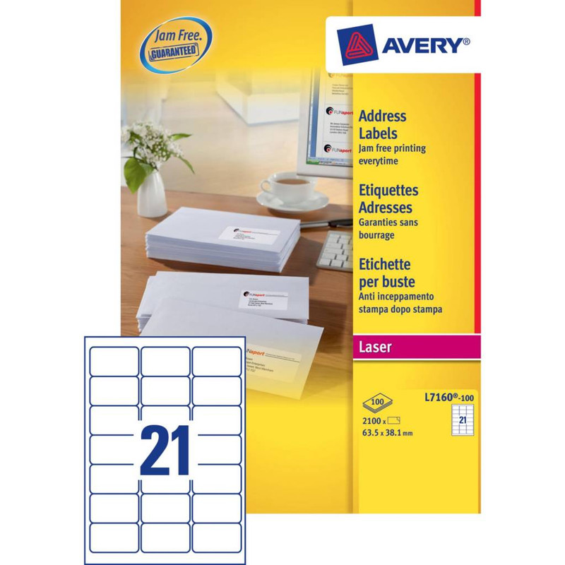 Etiketten Avery Address 21 etik/bl 63,5x38,1mm voor laser wit (100)