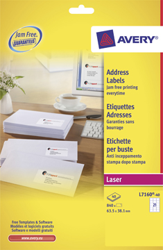 Etiketten Avery Address 21 etik/bl 63,5x38,1mm voor laser wit (40)